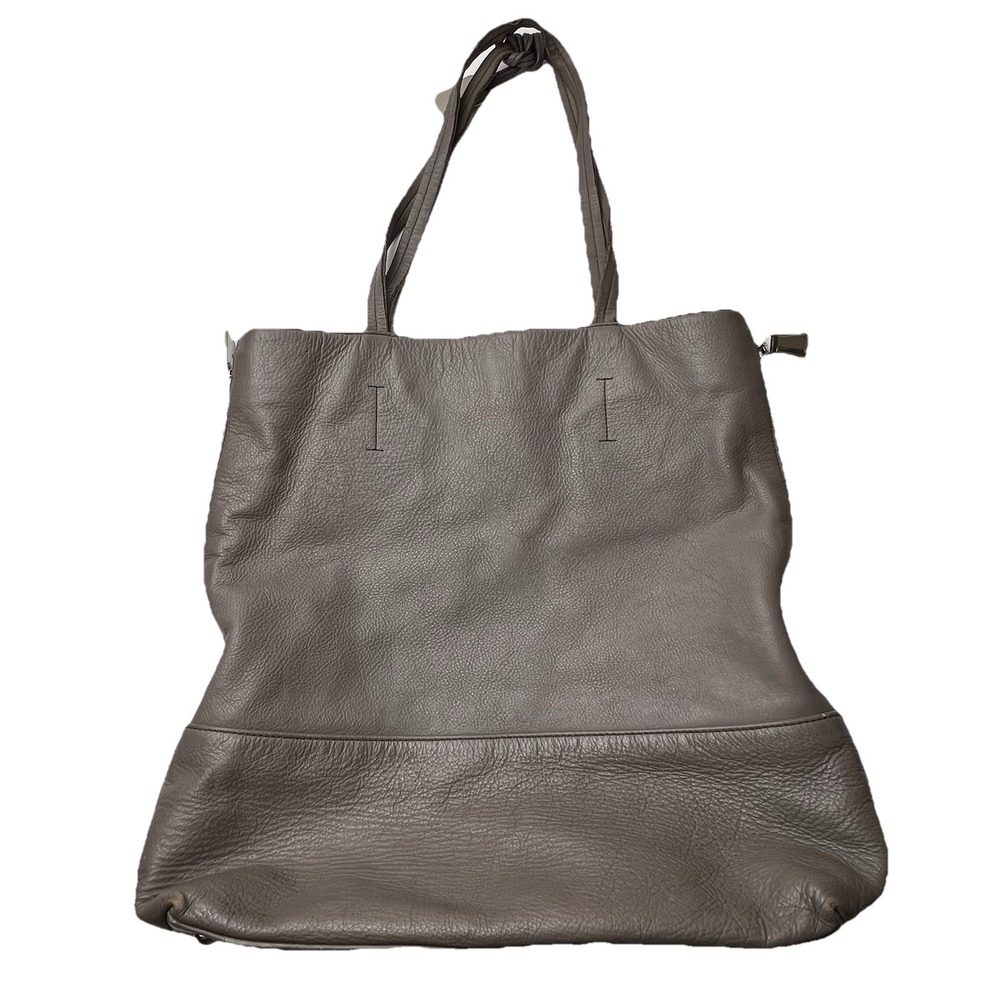 FURLA Large Open Top Expandable Side Zip Tote Shopper Taupe Leather 14"x15"